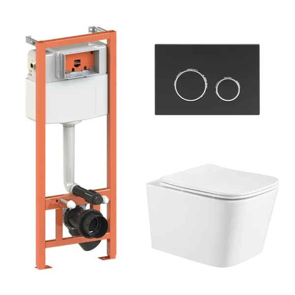 Інсталяційний комплект Qtap Crow Ultra Quiet унітаз підвісний QT05335171W Nest комплект інсталяції 4в1 кругла клавіша Black mat QT0133M425 M11V1146MB код 45128 SD00051252