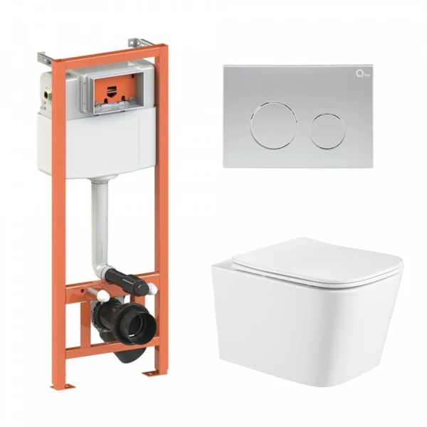 Інсталяційний комплект Qtap Crow Ultra Quiet унітаз підвісний QT05335171W Nest комплект інсталяції 4в1 кругла клавіша Satin QT0133M425 M11111SAT код 45130 SD00051254