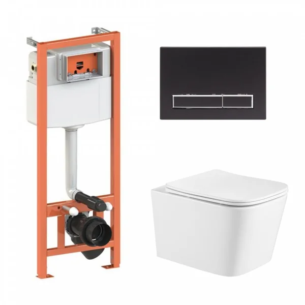 Подвесной унитаз Crow Ultra Quiet + комплект установки Nest 4 в 1 (линейная клавиша Black mat)45131