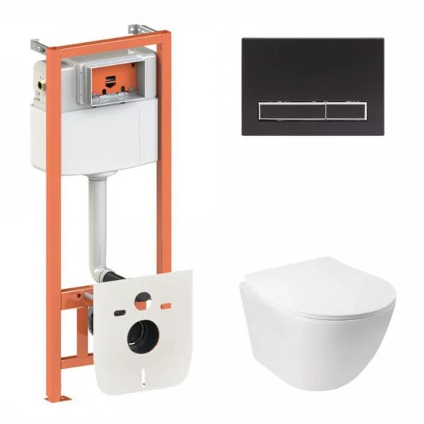 Подвесной унитаз Jay Ultra Quiet + комплект установки Nest 4 в 1 (линейная клавиша Black mat)45139