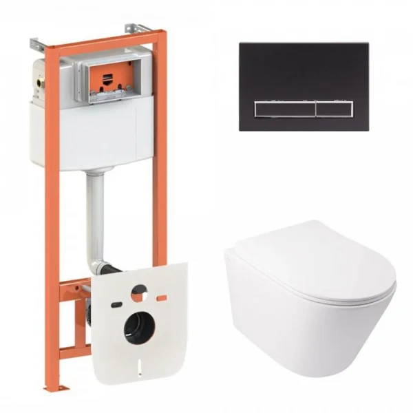Подвесной унитаз Swan Ultra Quiet + комплект установки Nest 4 в 1 (линейная клавиша Black mat) 45153