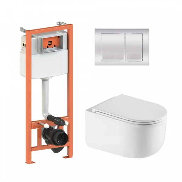 Підвісний унітаз Taurus Ultra Quiet + комплект інсталяції Nest 4 в 1 (квадратна клавіша Chrome)46151