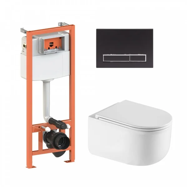 Подвесной унитаз Taurus Ultra Quiet + комплект установки Nest 4 в 1 (линейная клавиша Black mat)46153