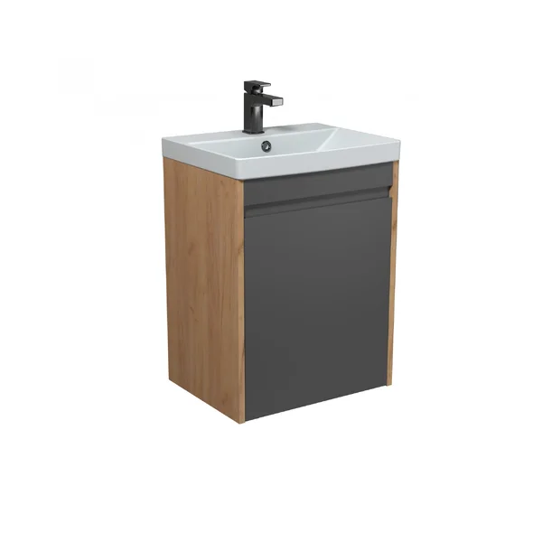 Тумба MDD Olive 50-U з умивальником Sempre 50 графіт з деревом підвісна підлогова 