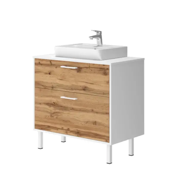 Тумба JUVENTA Afina Af-60 біла дуб вотан зі стільницею МДФ та умивальником Neon-45