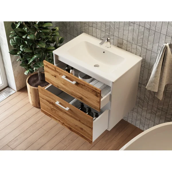 Тумба JUVENTA Afina Af-60 біла дуб вотан з умивальником Piedra - 60