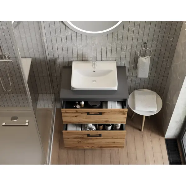 Тумба напольна JUVENTA Afina Af-70 антрацит дуб вотанзі стільницею МДФ та умивальником Neon-45