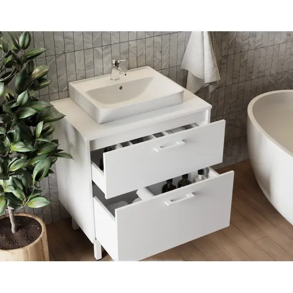 Тумба JUVENTA Afina Af-70 біла зі стільницею МДФ та умивальником Neon-45