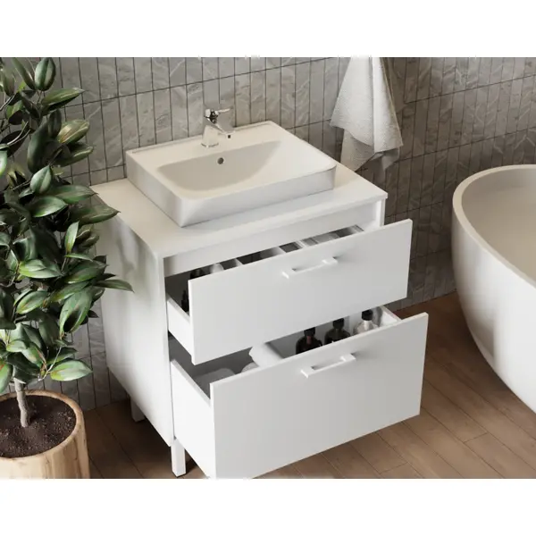 Тумба JUVENTA Afina Af-80 біла зі стільницею МДФ та умивальником Neon-45