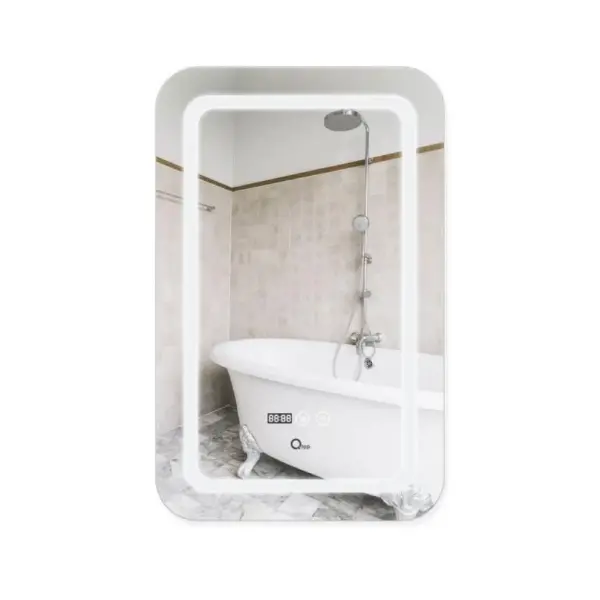 Дзеркало Qtap Mideya (DC-F911) настінне прямокутне з LED-підсвічуванням Touch, з антизапотіванням, з годинником, димером, рег. яскравості 500х800 мм 30637